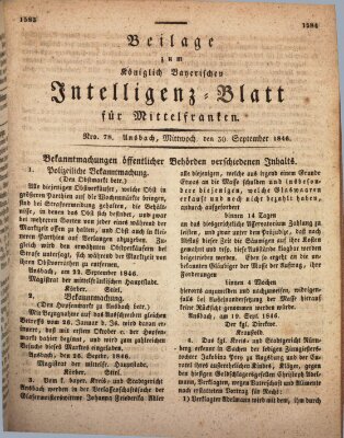 Königlich Bayerisches Intelligenzblatt für Mittelfranken (Ansbacher Intelligenz-Zeitung) Mittwoch 30. September 1846