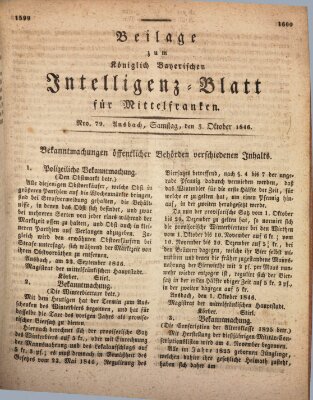 Königlich Bayerisches Intelligenzblatt für Mittelfranken (Ansbacher Intelligenz-Zeitung) Samstag 3. Oktober 1846