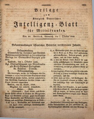 Königlich Bayerisches Intelligenzblatt für Mittelfranken (Ansbacher Intelligenz-Zeitung) Mittwoch 7. Oktober 1846