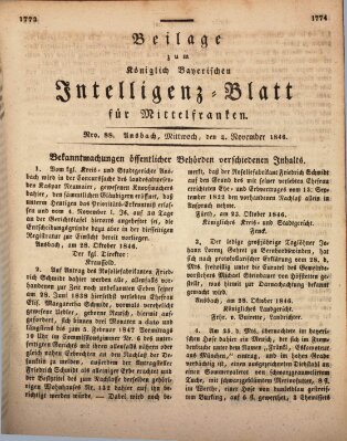 Königlich Bayerisches Intelligenzblatt für Mittelfranken (Ansbacher Intelligenz-Zeitung) Mittwoch 4. November 1846