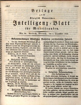 Königlich Bayerisches Intelligenzblatt für Mittelfranken (Ansbacher Intelligenz-Zeitung) Mittwoch 2. Dezember 1846