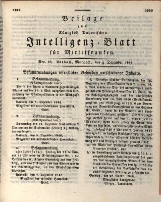 Königlich Bayerisches Intelligenzblatt für Mittelfranken (Ansbacher Intelligenz-Zeitung) Mittwoch 9. Dezember 1846