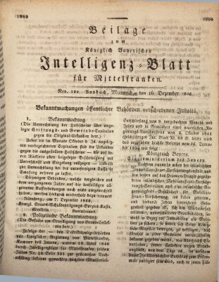 Königlich Bayerisches Intelligenzblatt für Mittelfranken (Ansbacher Intelligenz-Zeitung) Mittwoch 16. Dezember 1846