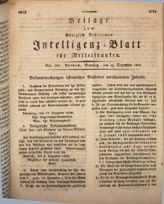 Königlich Bayerisches Intelligenzblatt für Mittelfranken (Ansbacher Intelligenz-Zeitung) Samstag 19. Dezember 1846