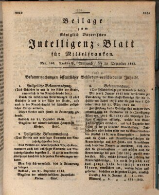 Königlich Bayerisches Intelligenzblatt für Mittelfranken (Ansbacher Intelligenz-Zeitung) Mittwoch 30. Dezember 1846