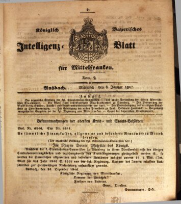 Königlich Bayerisches Intelligenzblatt für Mittelfranken (Ansbacher Intelligenz-Zeitung) Mittwoch 6. Januar 1847