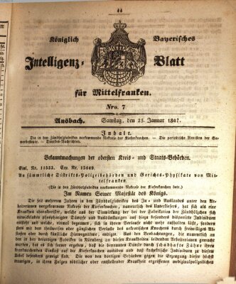 Königlich Bayerisches Intelligenzblatt für Mittelfranken (Ansbacher Intelligenz-Zeitung) Samstag 23. Januar 1847