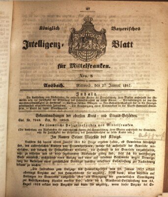 Königlich Bayerisches Intelligenzblatt für Mittelfranken (Ansbacher Intelligenz-Zeitung) Mittwoch 27. Januar 1847