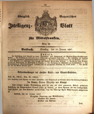 Königlich Bayerisches Intelligenzblatt für Mittelfranken (Ansbacher Intelligenz-Zeitung) Samstag 30. Januar 1847