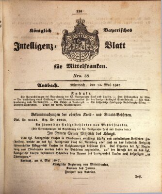 Königlich Bayerisches Intelligenzblatt für Mittelfranken (Ansbacher Intelligenz-Zeitung) Mittwoch 12. Mai 1847