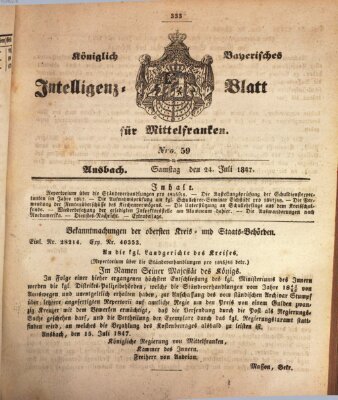 Königlich Bayerisches Intelligenzblatt für Mittelfranken (Ansbacher Intelligenz-Zeitung) Samstag 24. Juli 1847