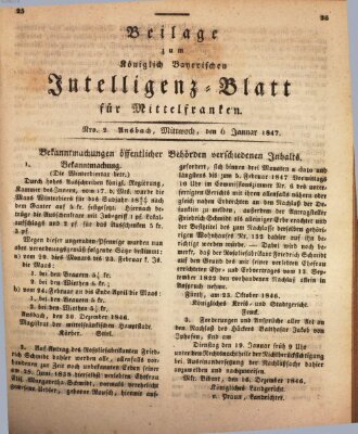 Königlich Bayerisches Intelligenzblatt für Mittelfranken (Ansbacher Intelligenz-Zeitung) Mittwoch 6. Januar 1847