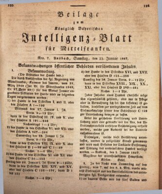 Königlich Bayerisches Intelligenzblatt für Mittelfranken (Ansbacher Intelligenz-Zeitung) Samstag 23. Januar 1847