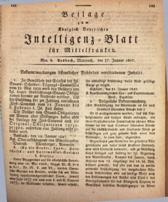 Königlich Bayerisches Intelligenzblatt für Mittelfranken (Ansbacher Intelligenz-Zeitung) Mittwoch 27. Januar 1847