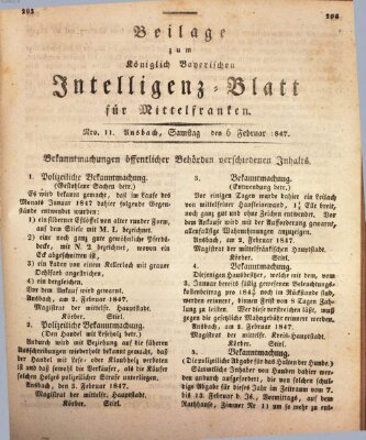 Königlich Bayerisches Intelligenzblatt für Mittelfranken (Ansbacher Intelligenz-Zeitung) Samstag 6. Februar 1847