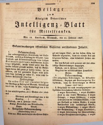 Königlich Bayerisches Intelligenzblatt für Mittelfranken (Ansbacher Intelligenz-Zeitung) Mittwoch 10. Februar 1847