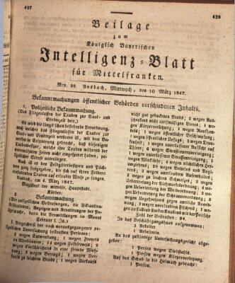 Königlich Bayerisches Intelligenzblatt für Mittelfranken (Ansbacher Intelligenz-Zeitung) Mittwoch 10. März 1847