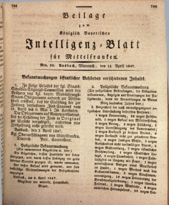 Königlich Bayerisches Intelligenzblatt für Mittelfranken (Ansbacher Intelligenz-Zeitung) Mittwoch 14. April 1847