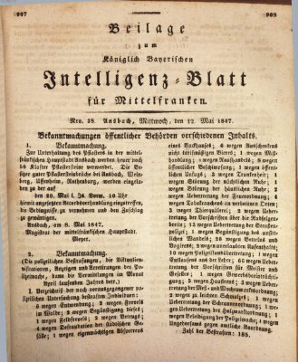 Königlich Bayerisches Intelligenzblatt für Mittelfranken (Ansbacher Intelligenz-Zeitung) Mittwoch 12. Mai 1847