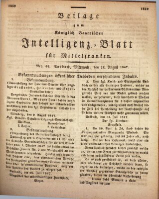 Königlich Bayerisches Intelligenzblatt für Mittelfranken (Ansbacher Intelligenz-Zeitung) Mittwoch 18. August 1847