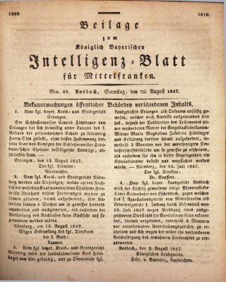 Königlich Bayerisches Intelligenzblatt für Mittelfranken (Ansbacher Intelligenz-Zeitung) Samstag 28. August 1847