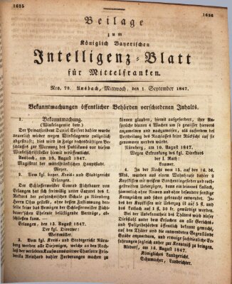 Königlich Bayerisches Intelligenzblatt für Mittelfranken (Ansbacher Intelligenz-Zeitung) Mittwoch 1. September 1847