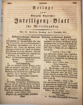 Königlich Bayerisches Intelligenzblatt für Mittelfranken (Ansbacher Intelligenz-Zeitung) Samstag 6. November 1847