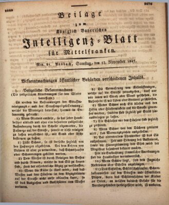 Königlich Bayerisches Intelligenzblatt für Mittelfranken (Ansbacher Intelligenz-Zeitung) Samstag 13. November 1847