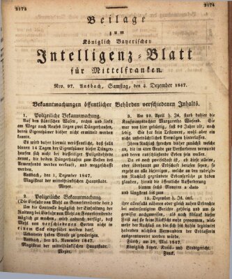 Königlich Bayerisches Intelligenzblatt für Mittelfranken (Ansbacher Intelligenz-Zeitung) Samstag 4. Dezember 1847