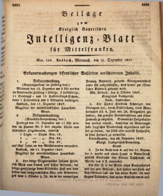 Königlich Bayerisches Intelligenzblatt für Mittelfranken (Ansbacher Intelligenz-Zeitung) Mittwoch 15. Dezember 1847