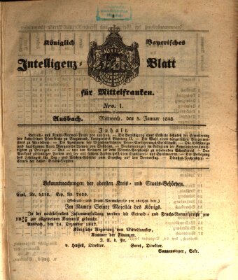 Königlich Bayerisches Intelligenzblatt für Mittelfranken (Ansbacher Intelligenz-Zeitung) Mittwoch 5. Januar 1848