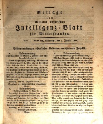 Königlich Bayerisches Intelligenzblatt für Mittelfranken (Ansbacher Intelligenz-Zeitung) Mittwoch 5. Januar 1848