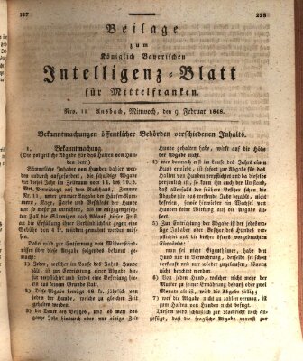 Königlich Bayerisches Intelligenzblatt für Mittelfranken (Ansbacher Intelligenz-Zeitung) Mittwoch 9. Februar 1848