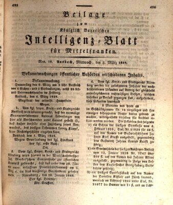 Königlich Bayerisches Intelligenzblatt für Mittelfranken (Ansbacher Intelligenz-Zeitung) Mittwoch 8. März 1848