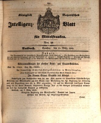 Königlich Bayerisches Intelligenzblatt für Mittelfranken (Ansbacher Intelligenz-Zeitung) Samstag 11. März 1848