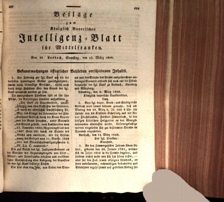 Königlich Bayerisches Intelligenzblatt für Mittelfranken (Ansbacher Intelligenz-Zeitung) Samstag 18. März 1848