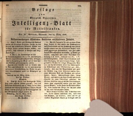 Königlich Bayerisches Intelligenzblatt für Mittelfranken (Ansbacher Intelligenz-Zeitung) Mittwoch 29. März 1848