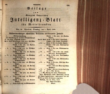 Königlich Bayerisches Intelligenzblatt für Mittelfranken (Ansbacher Intelligenz-Zeitung) Samstag 1. April 1848