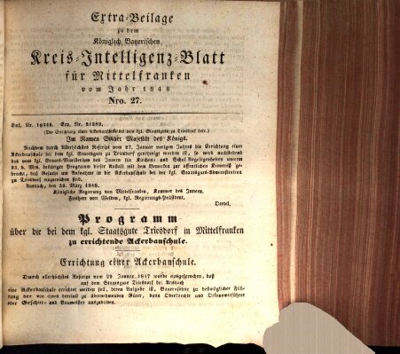 Königlich Bayerisches Intelligenzblatt für Mittelfranken (Ansbacher Intelligenz-Zeitung) Mittwoch 5. April 1848