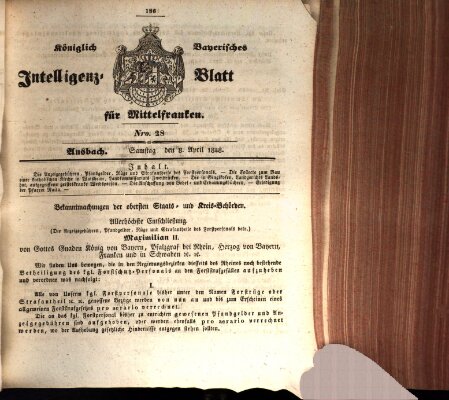 Königlich Bayerisches Intelligenzblatt für Mittelfranken (Ansbacher Intelligenz-Zeitung) Samstag 8. April 1848