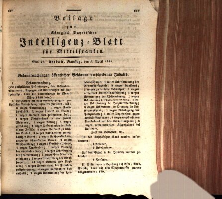 Königlich Bayerisches Intelligenzblatt für Mittelfranken (Ansbacher Intelligenz-Zeitung) Samstag 8. April 1848