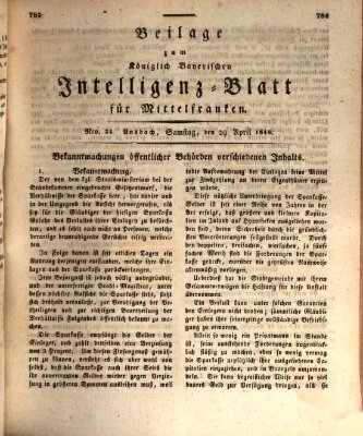 Königlich Bayerisches Intelligenzblatt für Mittelfranken (Ansbacher Intelligenz-Zeitung) Samstag 29. April 1848