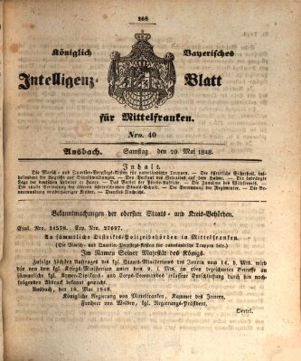 Königlich Bayerisches Intelligenzblatt für Mittelfranken (Ansbacher Intelligenz-Zeitung) Samstag 20. Mai 1848