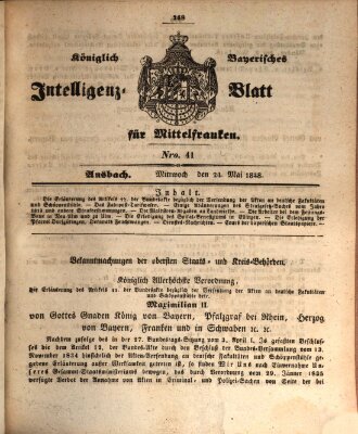 Königlich Bayerisches Intelligenzblatt für Mittelfranken (Ansbacher Intelligenz-Zeitung) Mittwoch 24. Mai 1848