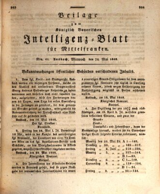 Königlich Bayerisches Intelligenzblatt für Mittelfranken (Ansbacher Intelligenz-Zeitung) Mittwoch 24. Mai 1848