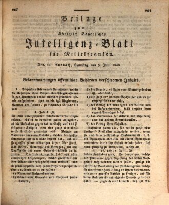 Königlich Bayerisches Intelligenzblatt für Mittelfranken (Ansbacher Intelligenz-Zeitung) Samstag 3. Juni 1848