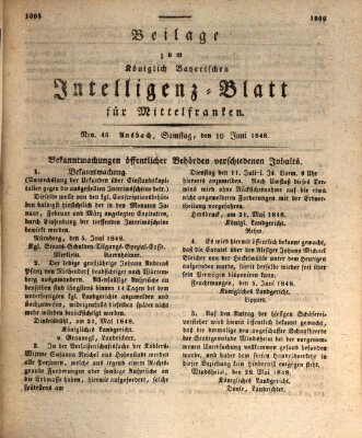 Königlich Bayerisches Intelligenzblatt für Mittelfranken (Ansbacher Intelligenz-Zeitung) Samstag 10. Juni 1848