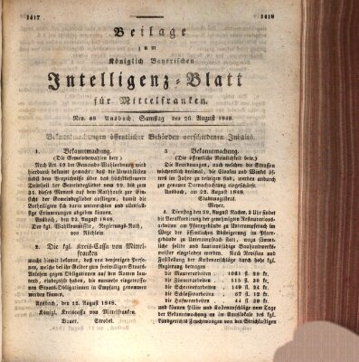 Königlich Bayerisches Intelligenzblatt für Mittelfranken (Ansbacher Intelligenz-Zeitung) Samstag 26. August 1848