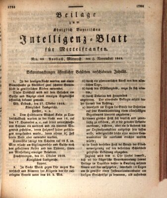 Königlich Bayerisches Intelligenzblatt für Mittelfranken (Ansbacher Intelligenz-Zeitung) Mittwoch 8. November 1848