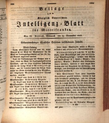 Königlich Bayerisches Intelligenzblatt für Mittelfranken (Ansbacher Intelligenz-Zeitung) Mittwoch 29. November 1848